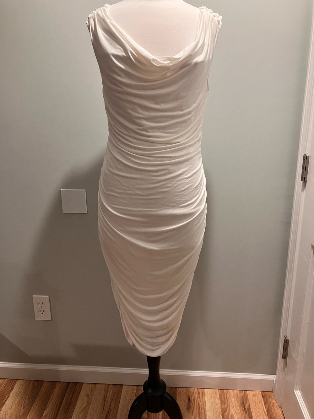 VENUS white Draped Ruched Midi Dress